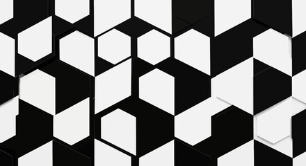 Seamless pattern of black and white hexagonal shapes