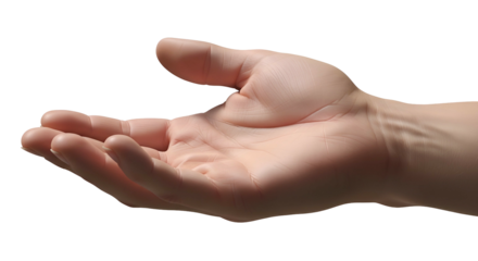 Human Hand Palm Open in Gesture on Transparent Background