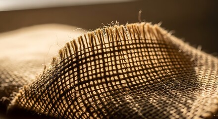 Textured burlap fabric surface, close-up creating a rustic atmosphere
