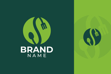 Healthy Food and Vegan Brand Logo Design with Green Leaf and Natural Style Vector
