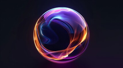 Abstract glowing sphere with colorful swirling light. Futuristic energy orb with fluid motion on a dark background. Modern technology concept