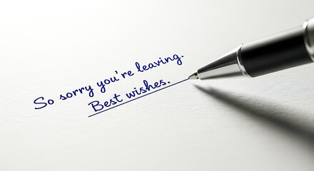 Pen Writing "So sorry you're leaving. Best wishes