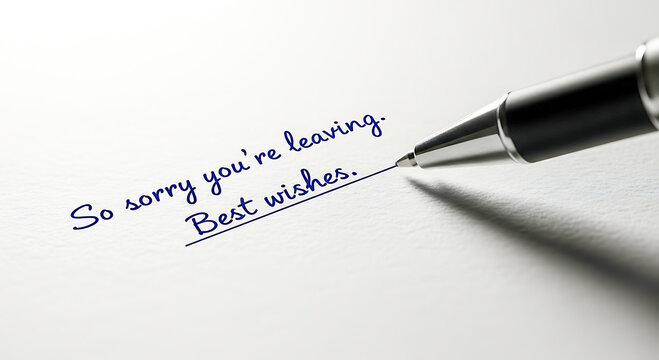 Pen Writing "So sorry you're leaving. Best wishes