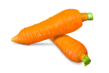 Two fresh orange carrots isolated on a transparent background.