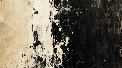 Black and white abstract painted texture. Grunge background with cracked and peeling paint. Distressed weathered surface detail