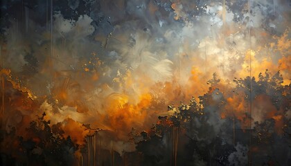 Fototapeta premium Abstract explosion of fire and smoke with dark cloudy textures.