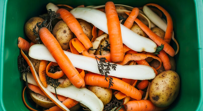 Vegetable Scraps in a Green Bin