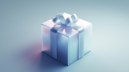 Obraz premium A modern and elegant gift box with a ribbon bow on a minimalist background. Luxury present for a holiday or special occasion. Celebration and surprise concept with copy space