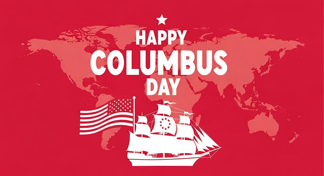 Australia day illustration of happy columbus day with ship, flag, and world map