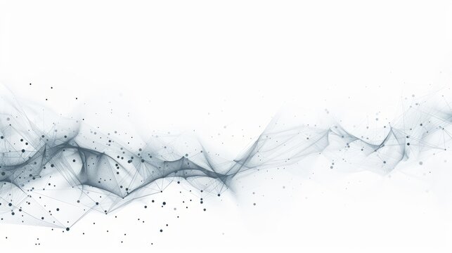 Abstract technology background with a futuristic digital network. Flowing particles and connecting lines for data visualization. Science and communication concept with copy space