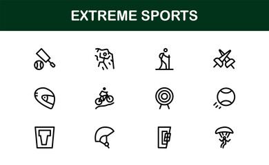 Extreme Sports Glyph Icon Set. Dynamic and Modern icons for thrill, adventure, and action sports
