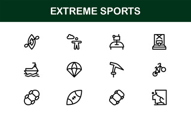 Extreme Sports Flat Icon Set. Clean and Creative icons for adventure, thrill, and extreme action
