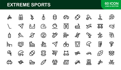 Extreme Sports Line Icon Set. Exciting and Dynamic icons for adventure, action, and thrill activities
