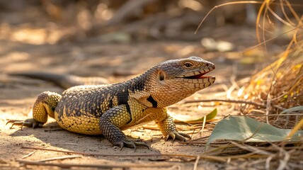 Obraz premium A spiny tailed iguana resting on the ground in a natural habitat