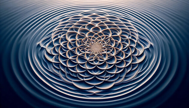 A Flower of Life in water ripples, Ai generated image