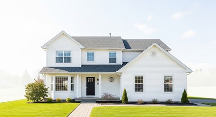 Beautiful Modern White Two Story House With Green Lawn