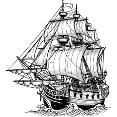 Majestic tall ship sails through dynamic ocean waves with full sails