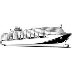 Massive container ship navigates open sea delivering global commerce and trade