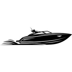 Sleek black yacht glides across water leaving dynamic wake, luxury travel concept