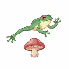 Fototapeta premium Frog Leaping Over Mushroom Mid Air
