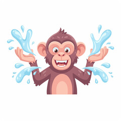 Macaque Splashing Water with Grin