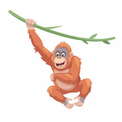 Orangutan Swinging on Vine Joyfully