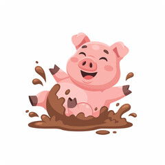 Pig Rolling in Mud Happily