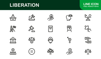 Liberation Outline Icon Set. Clean and Creative icons for activism, freedom, and social change
