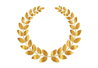 Golden laurel wreath symbol of victory and achievement isolated on transparent background