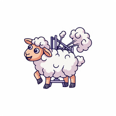 Sheep Spinning with Fluffy Wool