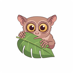 Tarsier Peeking Behind Leaf