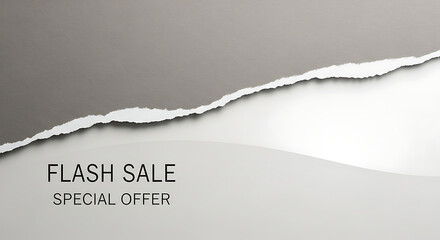 Torn paper grey background with flash sale special offer banner