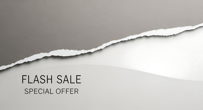 Torn paper grey background with flash sale special offer banner