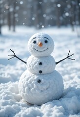smiling snowman in snow