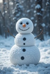 smiling snowman in snow