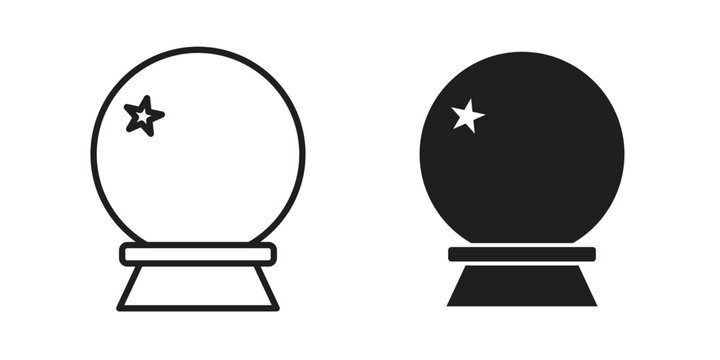 Crystal ball icon illustration, thin line vector, web design sign,