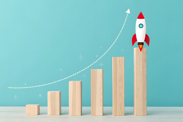 Minimal infographic bars with diagonal launch rocket