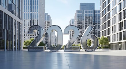 Future City 2026 Vision background, Real state Modern Urban Landscape 2026, Business Growth Outlook Happy new year