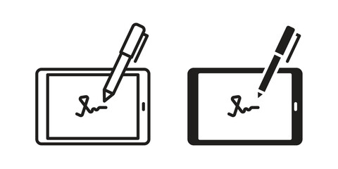 Electronic signature icon illustration, thin line vector, web design sign,