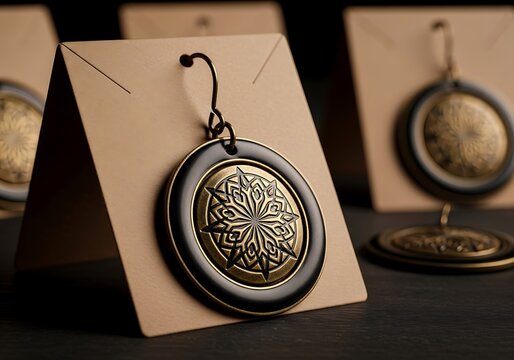 An antiquestyle compass pendant displayed on a cardboard holder, suggesting travel, adventure, and exploration