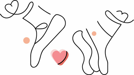 Charming line art illustration showcasing hands intertwining with a heart, perfect for love, connection, and heartfelt designs, conveying affection and unity