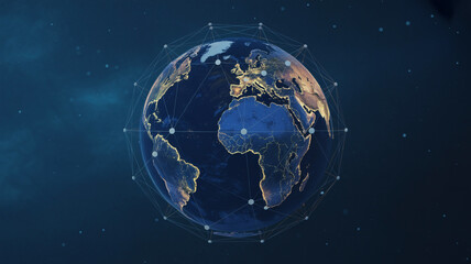 Digital globe with connected lights and stars in deep space