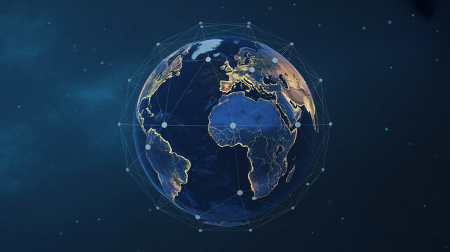 Digital globe with connected lights and stars in deep space