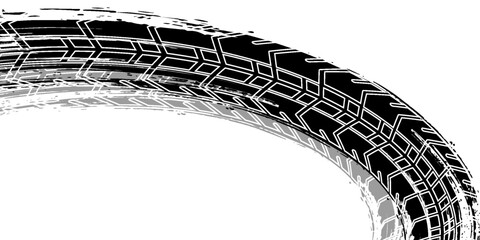 Distressed black tire track with rugged texture, perfect for automotive branding, adventure themes, and grunge-style designs.
