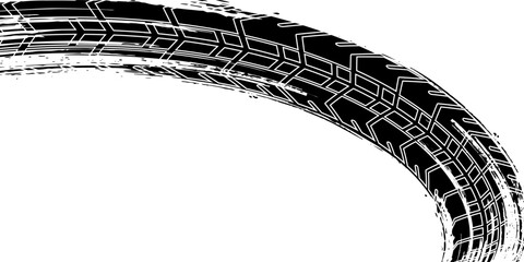 Distressed black tire track with rugged texture, perfect for automotive branding, adventure themes, and grunge-style designs.