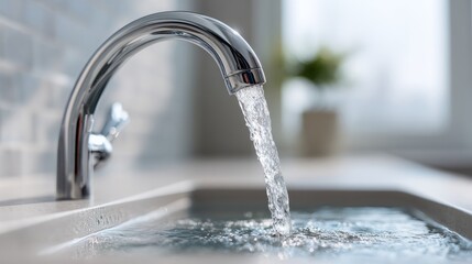 A sink is filled with water and a faucet is dripping