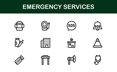 Emergency Services Flat Icon Set. Sleek and Creative icons for rescue, safety, and first aid operations
