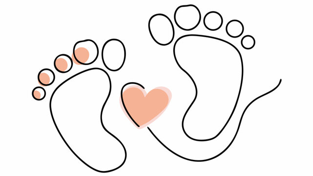 Adorable baby feet with heart in simple line art celebrates new beginnings and precious moments, ideal for nurseries, baby showers, or heartfelt announcements