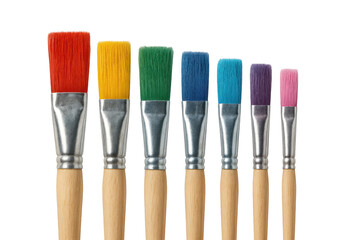 Colorful paintbrushes creating a rainbow of bristles, showing art supplies for painting and creativity on transparent background
