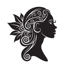 Boho Woman Silhouette With Patterned Hair Design